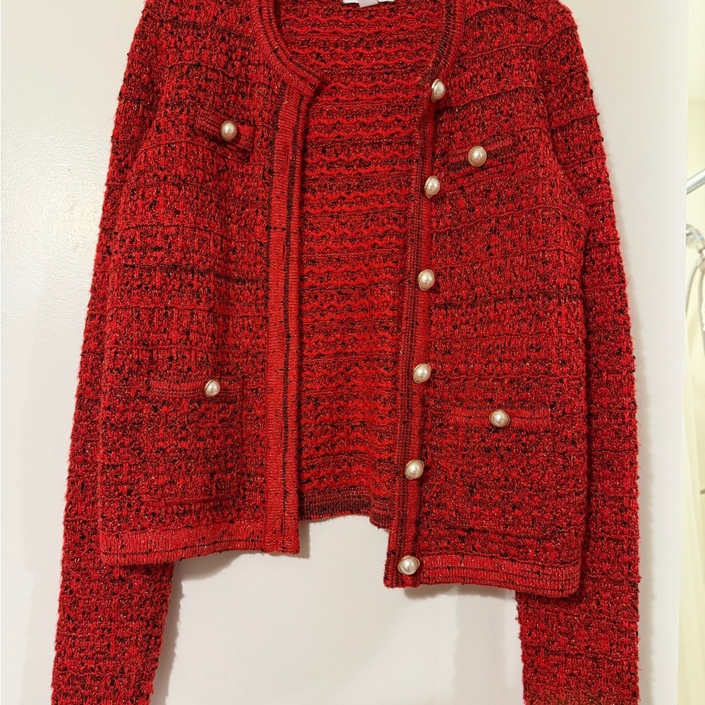 Charter Club Red Cardigan with Pearl Buttons